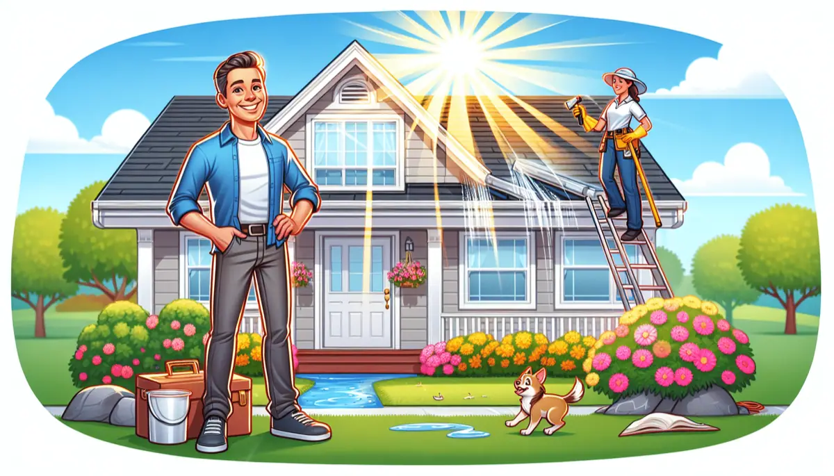 Illustration representing the GlassStones for gutter cleaning needs, showing a satisfied customer.