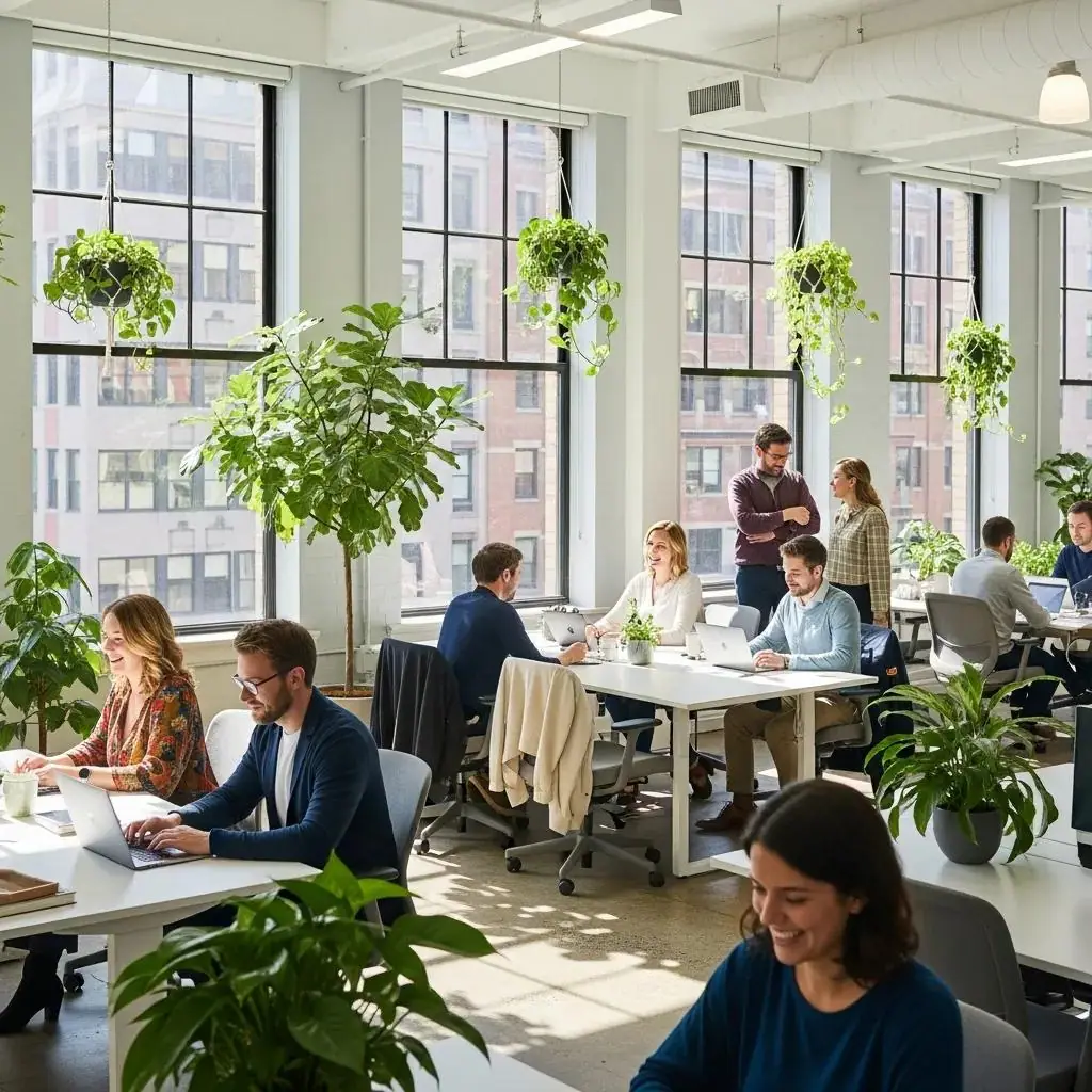 Bright office space with clean windows enhancing employee productivity and well-being