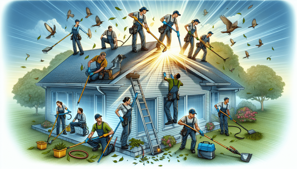 An illustration depicting a professional gutter cleaning service at work.